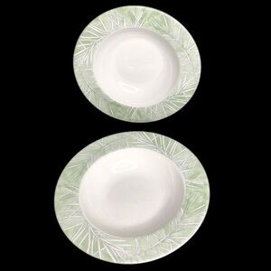 2 Pfaltzgraff Arborwood Aspen Green 10.5” Large Rimmed Pasta/Salad Bowls in EUC